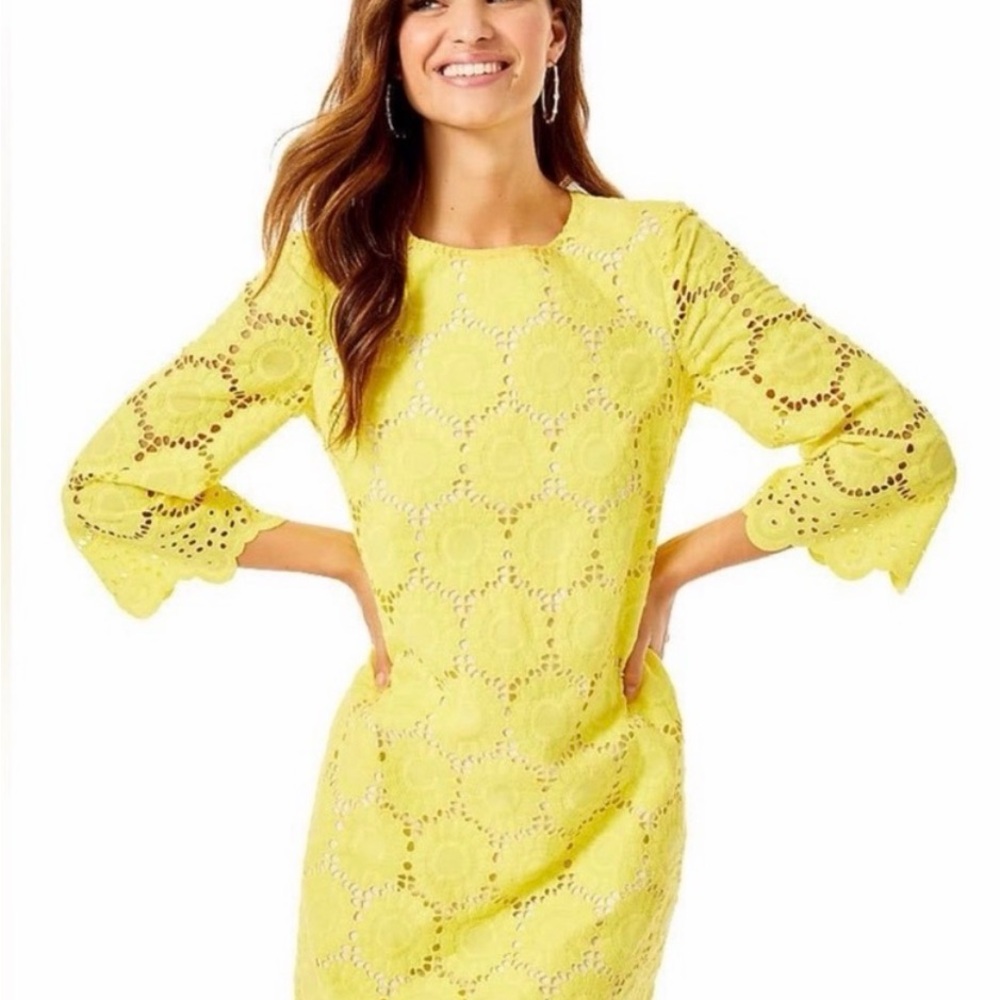 Lilly Pulitzer Yellow Eyelet Lace Shift Dress